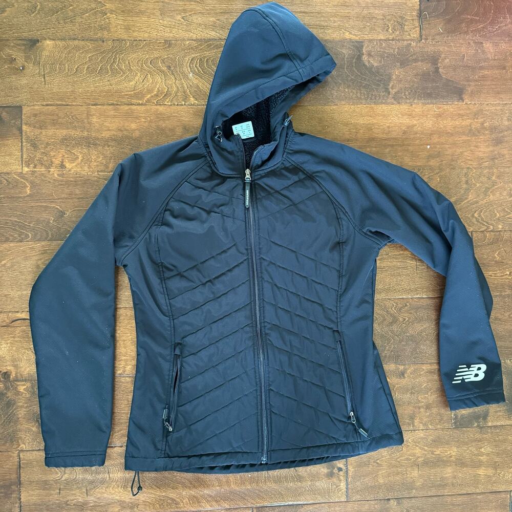 New Balance Women's Medium Hooded Jacket Sherpa Lined Black Classic Fall
